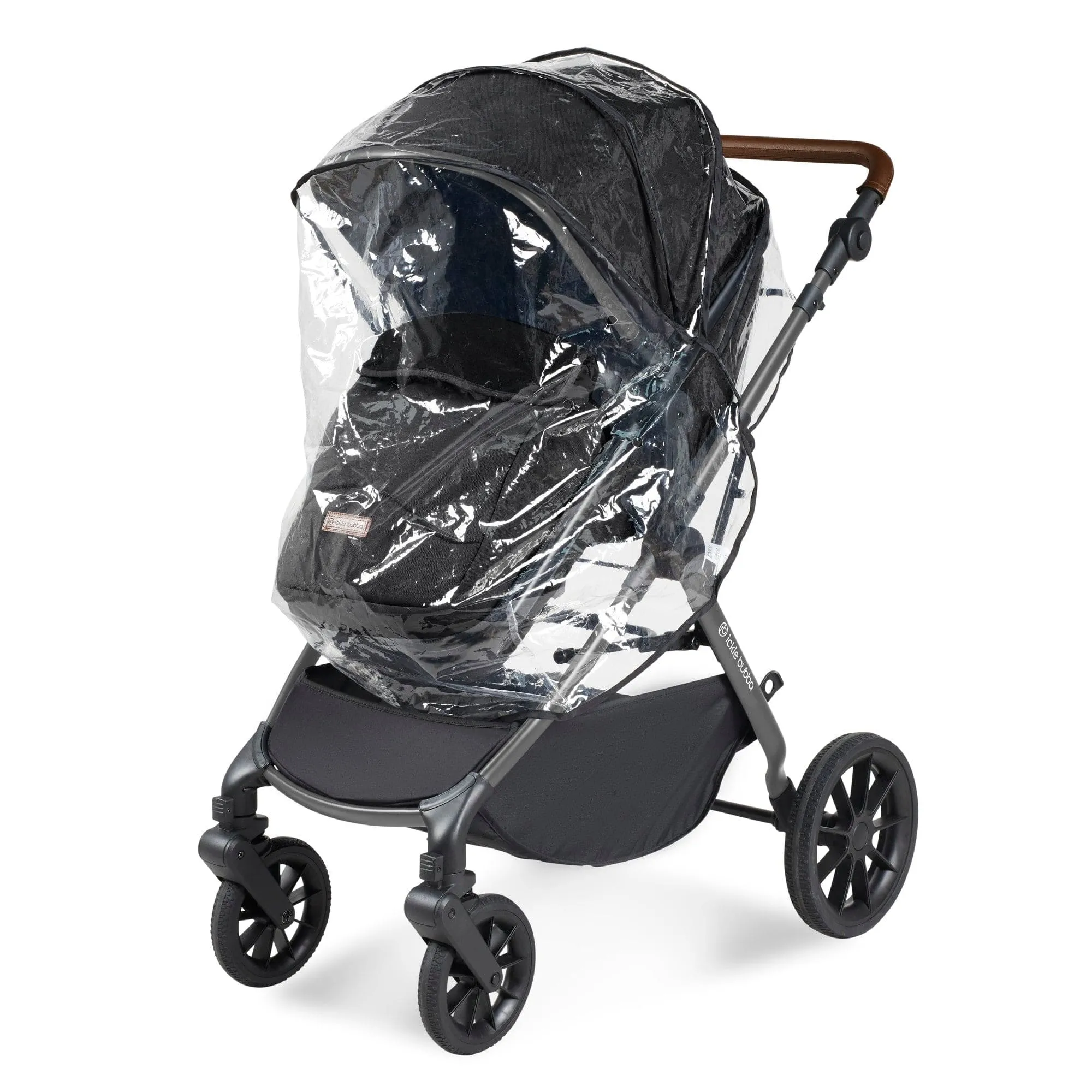 Ickle Bubba Cosmo I-Size Travel System With Stratus Car Seat & Isofix Base - Gunmetal / Black / Tan