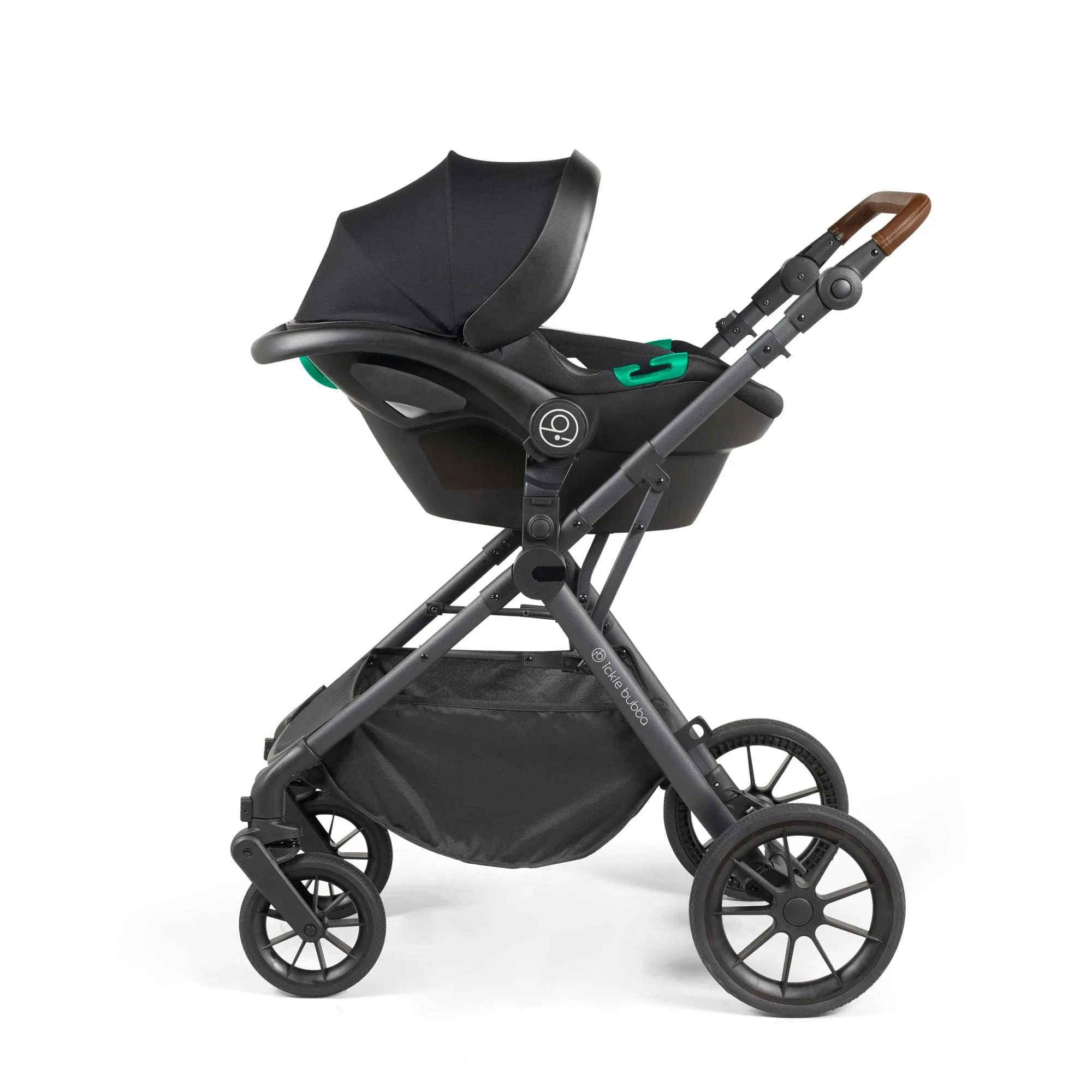 Ickle Bubba Cosmo I-Size Travel System With Stratus Car Seat & Isofix Base - Gunmetal / Black / Tan