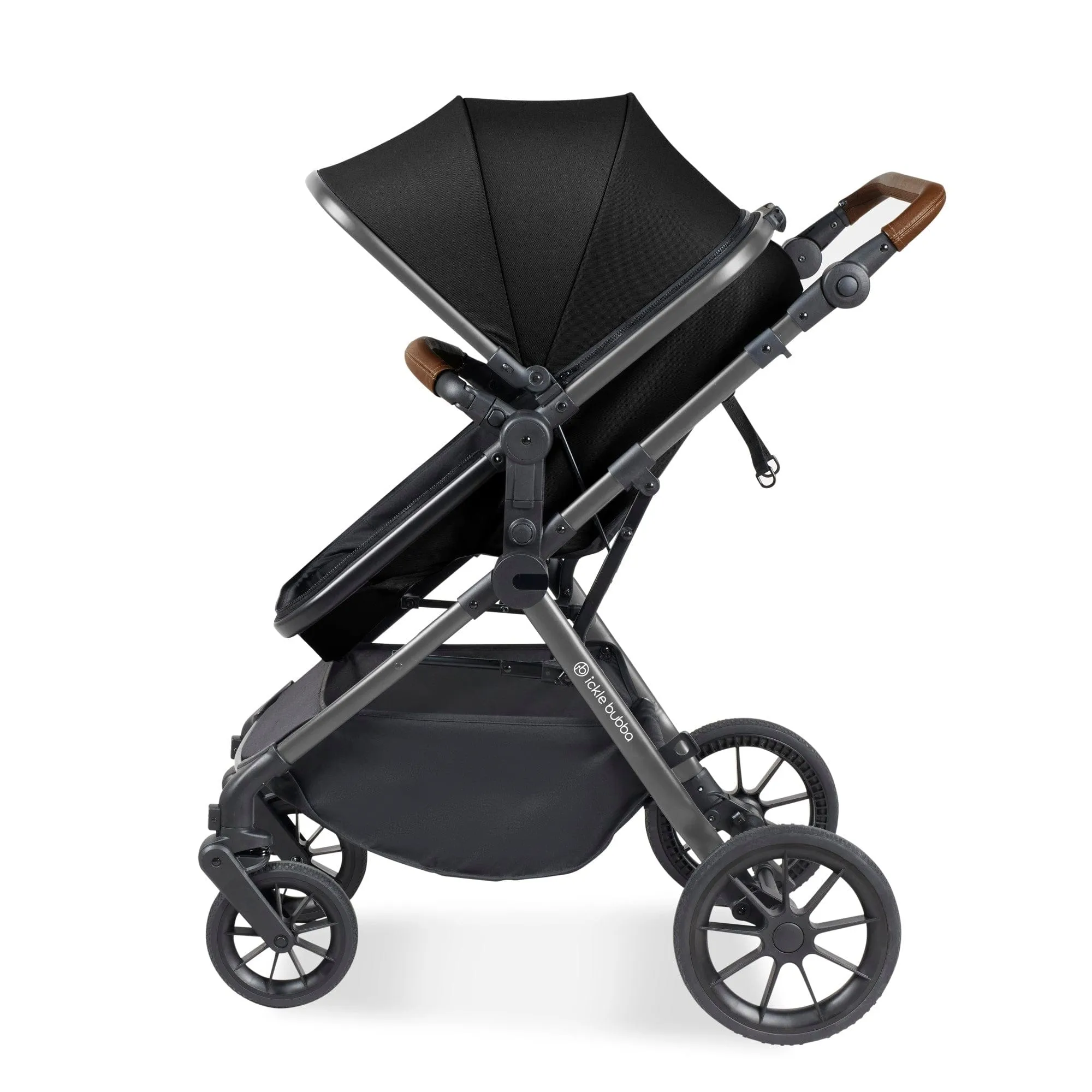 Ickle Bubba Cosmo I-Size Travel System With Stratus Car Seat & Isofix Base - Gunmetal / Black / Tan