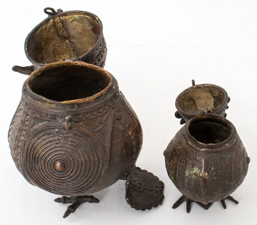 Indian Dhokra Bronze Owl Containers, ca. 1900, 2