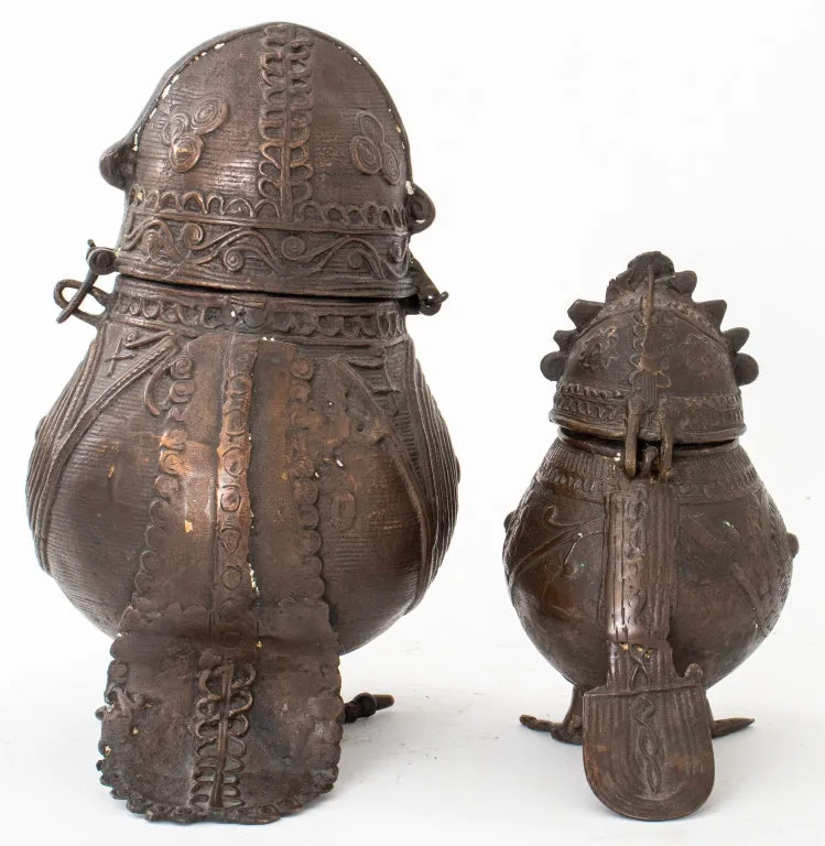 Indian Dhokra Bronze Owl Containers, ca. 1900, 2