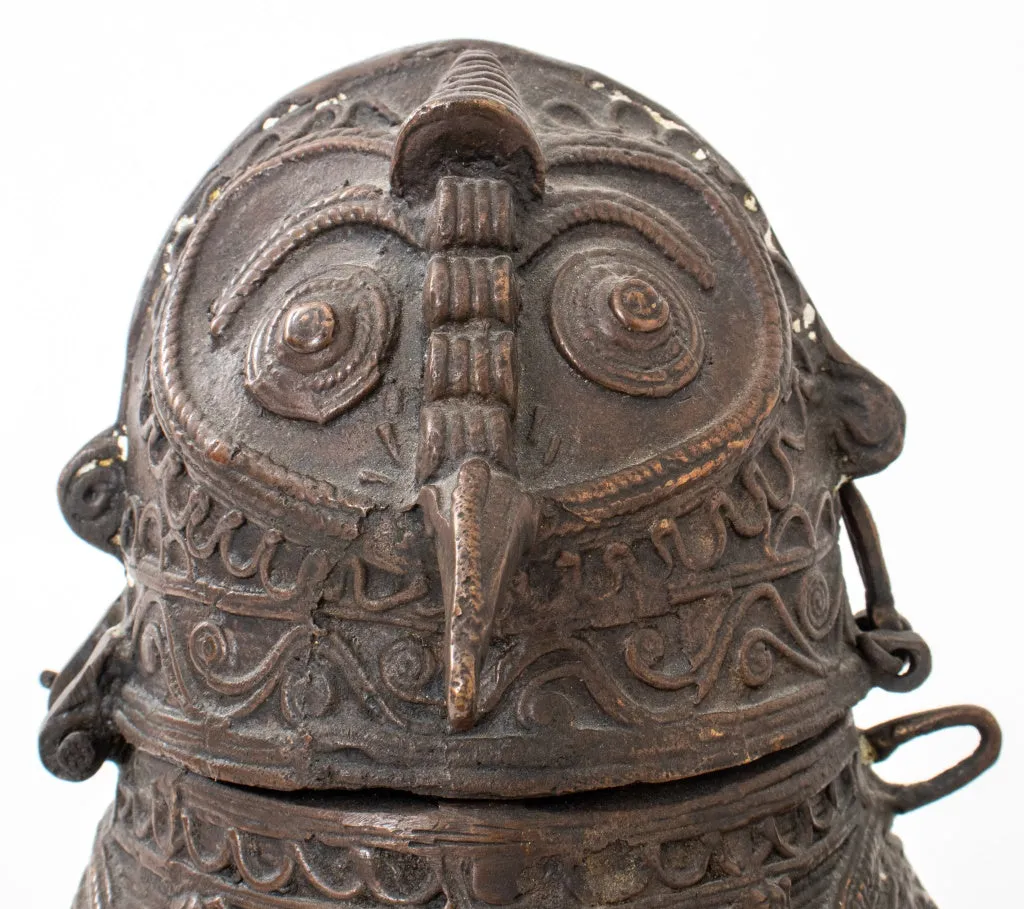 Indian Dhokra Bronze Owl Containers, ca. 1900, 2