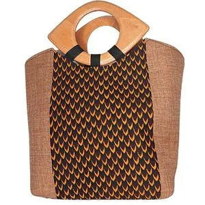 Large Tan Bag with Yellow and Brown African Print