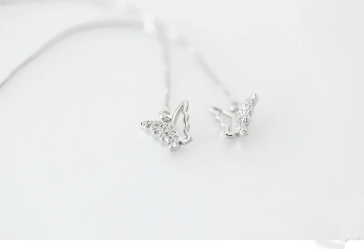 Luxurious 925 Sterling Silver Long Butterfly Earrings