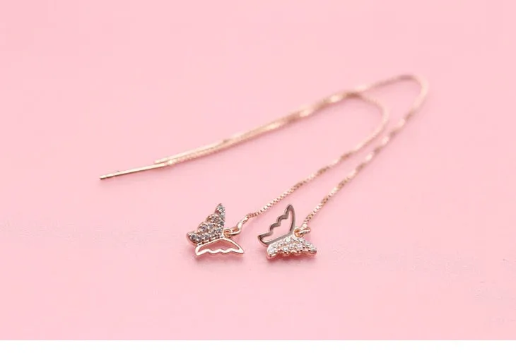 Luxurious 925 Sterling Silver Long Butterfly Earrings