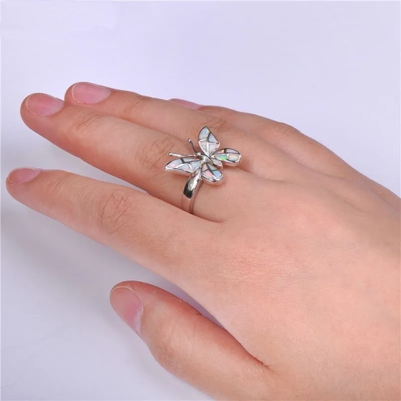 Luxurious Butterfly S925 Silver Opal Butterfly Rings