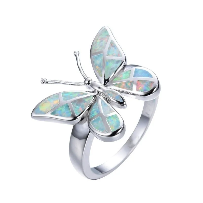 Luxurious Butterfly S925 Silver Opal Butterfly Rings