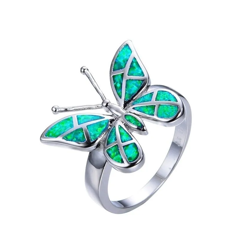 Luxurious Butterfly S925 Silver Opal Butterfly Rings