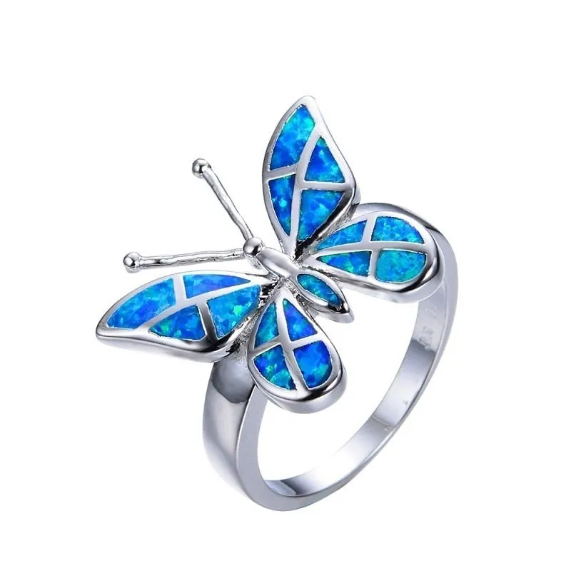 Luxurious Butterfly S925 Silver Opal Butterfly Rings