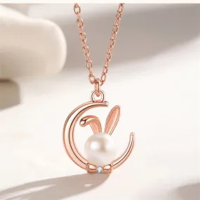 Luxurious Pearl Moon Bunny Necklaces and Earrings