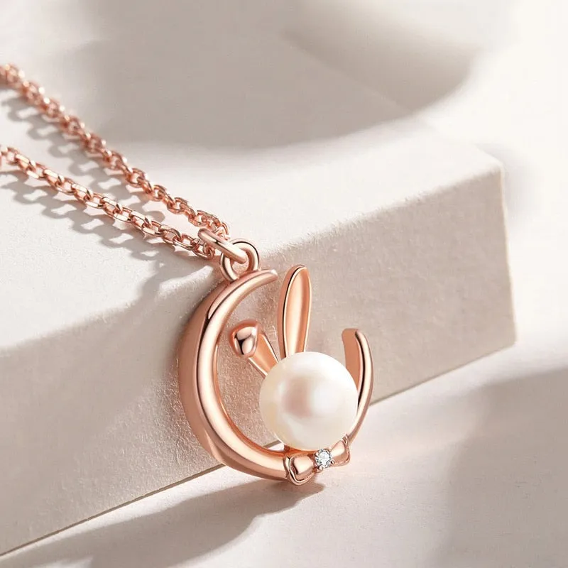 Luxurious Pearl Moon Bunny Necklaces and Earrings