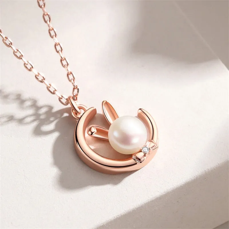 Luxurious Pearl Moon Bunny Necklaces and Earrings