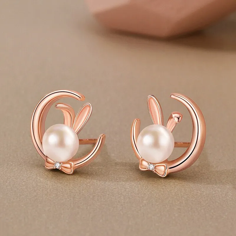 Luxurious Pearl Moon Bunny Necklaces and Earrings