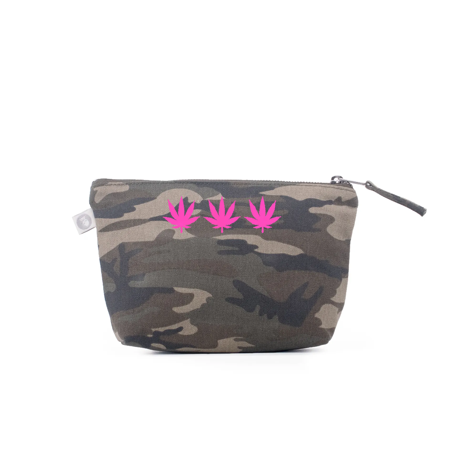 Makeup Bag: Green Camouflage - Pink Matte 3 Pot Leaves