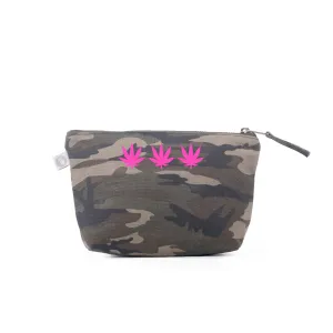 Makeup Bag: Green Camouflage - Pink Matte 3 Pot Leaves