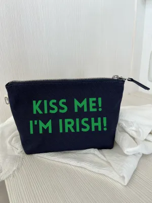 Makeup Bag Navy with Kelly Green Matte Kiss me! I'm Irish!