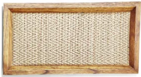 Medium Teak Decorative Tray With Bamboo Weaving