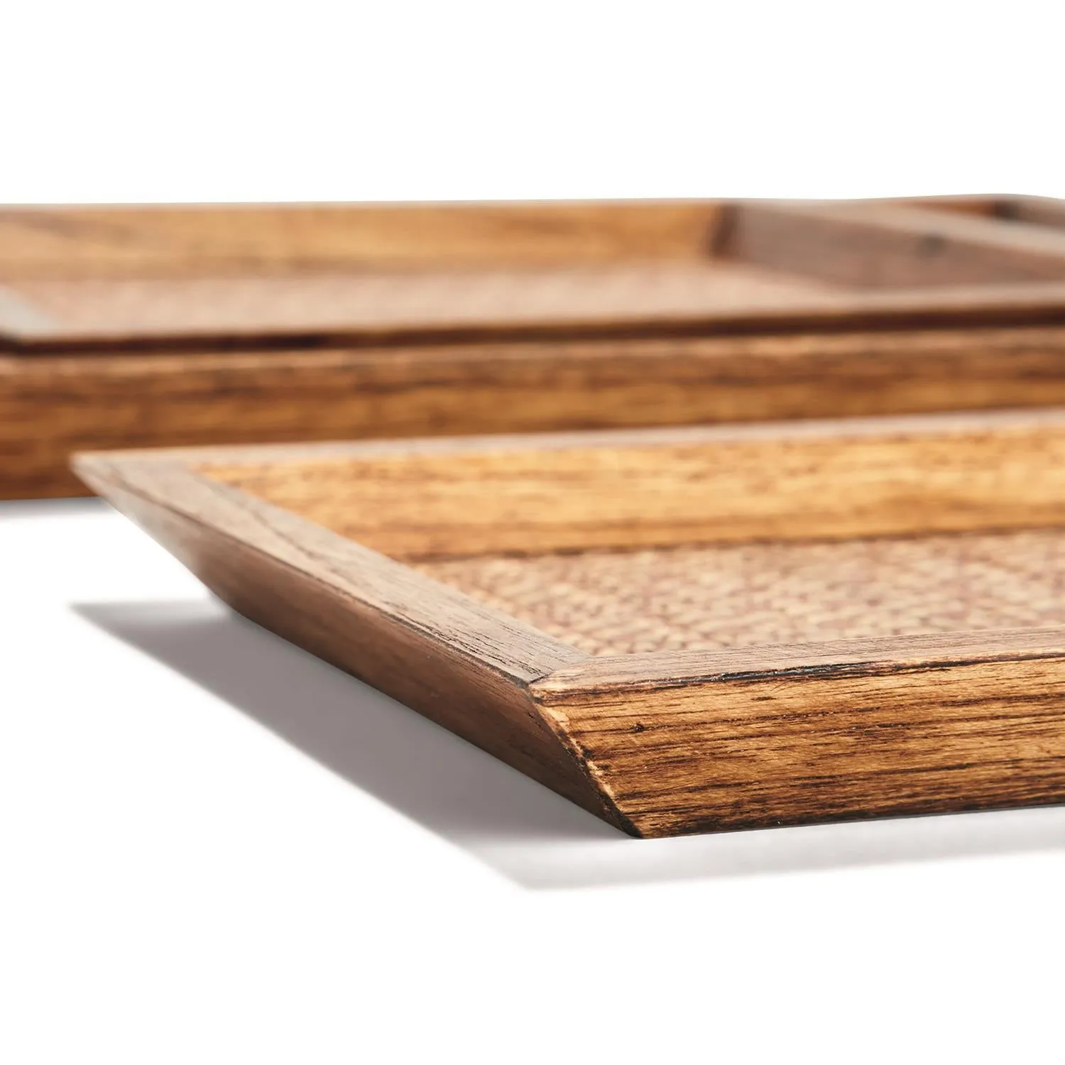 Medium Teak Decorative Tray With Bamboo Weaving