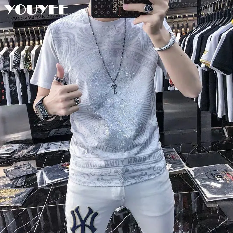 Men&#39;s Short Sleeve O-Neck T- shirt YOUYEE 2021 Summer Young Fashion Hip-Hop High Quality Trendy Streetwear Male Tees Top Clothes