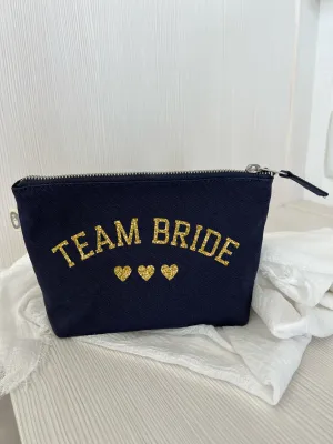 Navy Makeup Bag Gold Glitter Team Bride