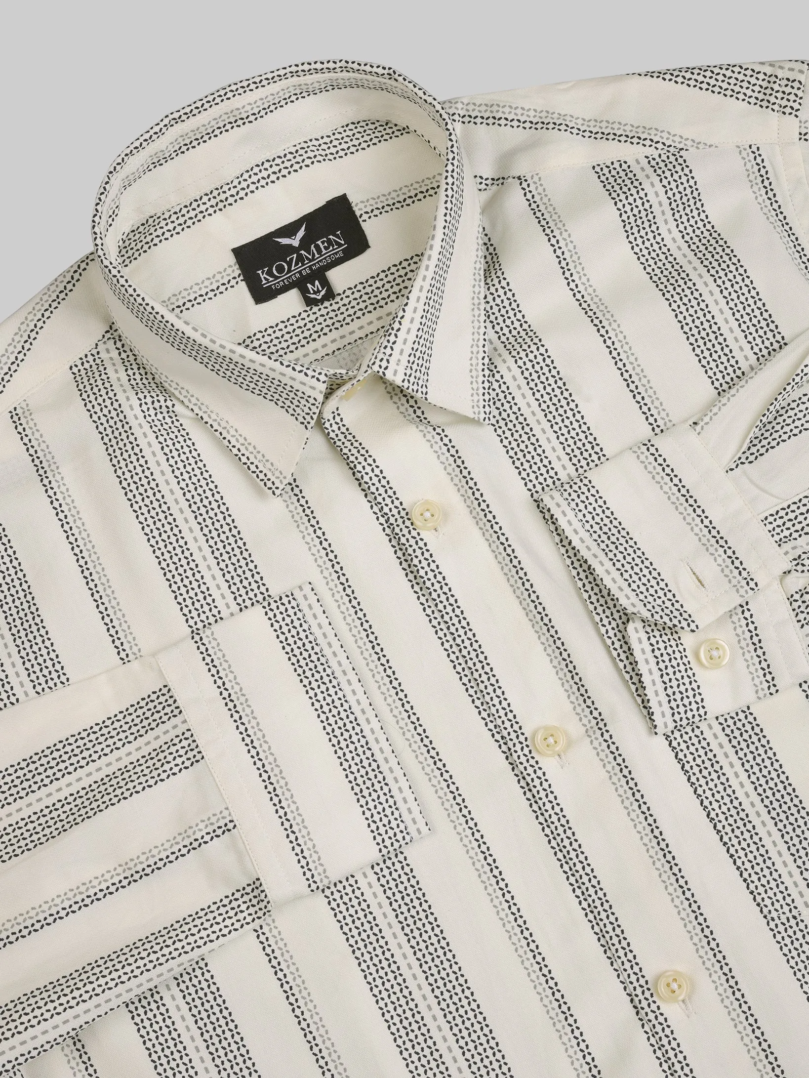 Off White Chalk Striped Dobby Luxurious Cotton Shirt