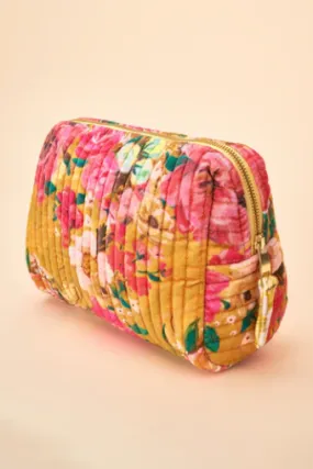 Powder - Quilted Velvet Washbag - Impressionist Floral Mustard