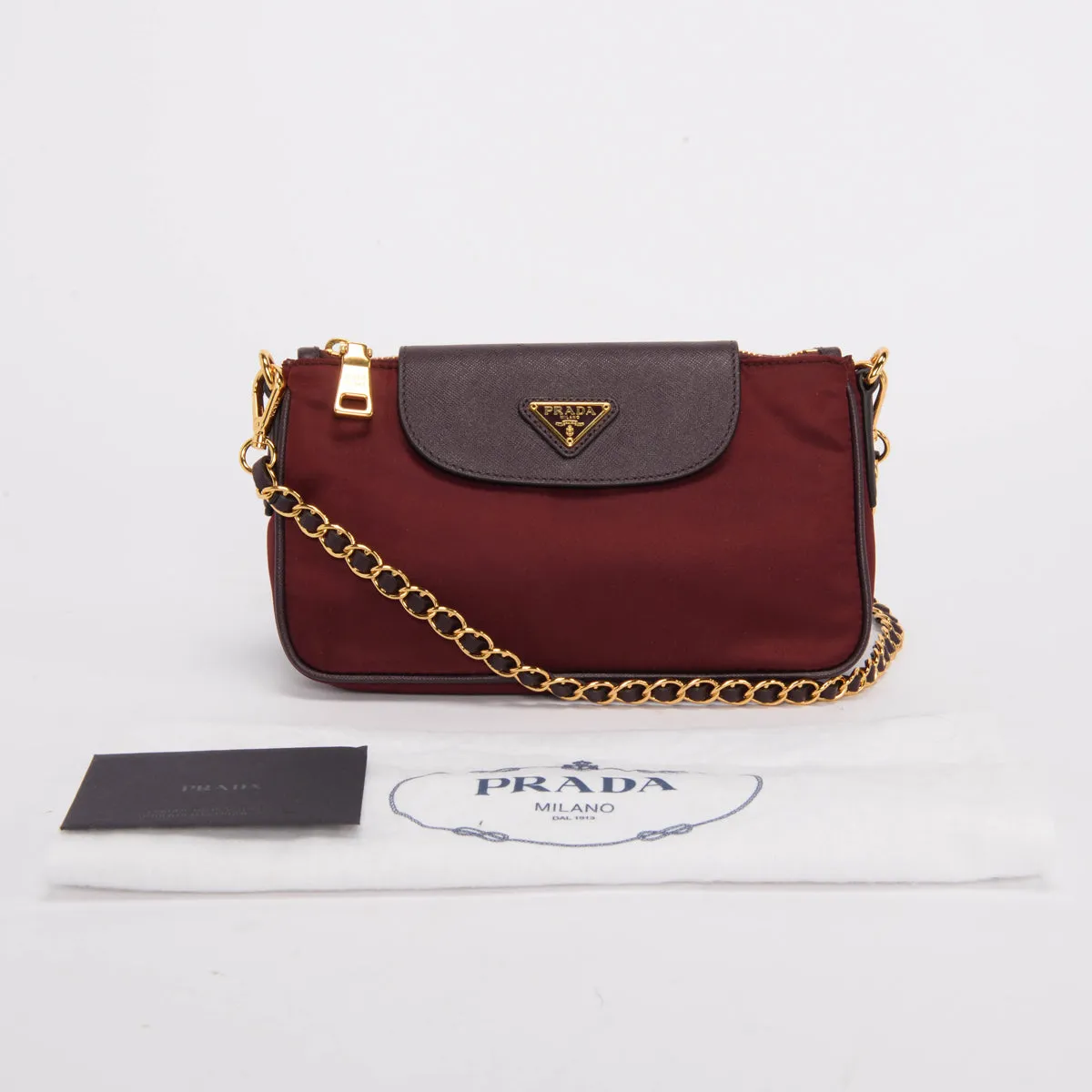 Prada Granato Nylon & Saffiano Small Cross Body Bag