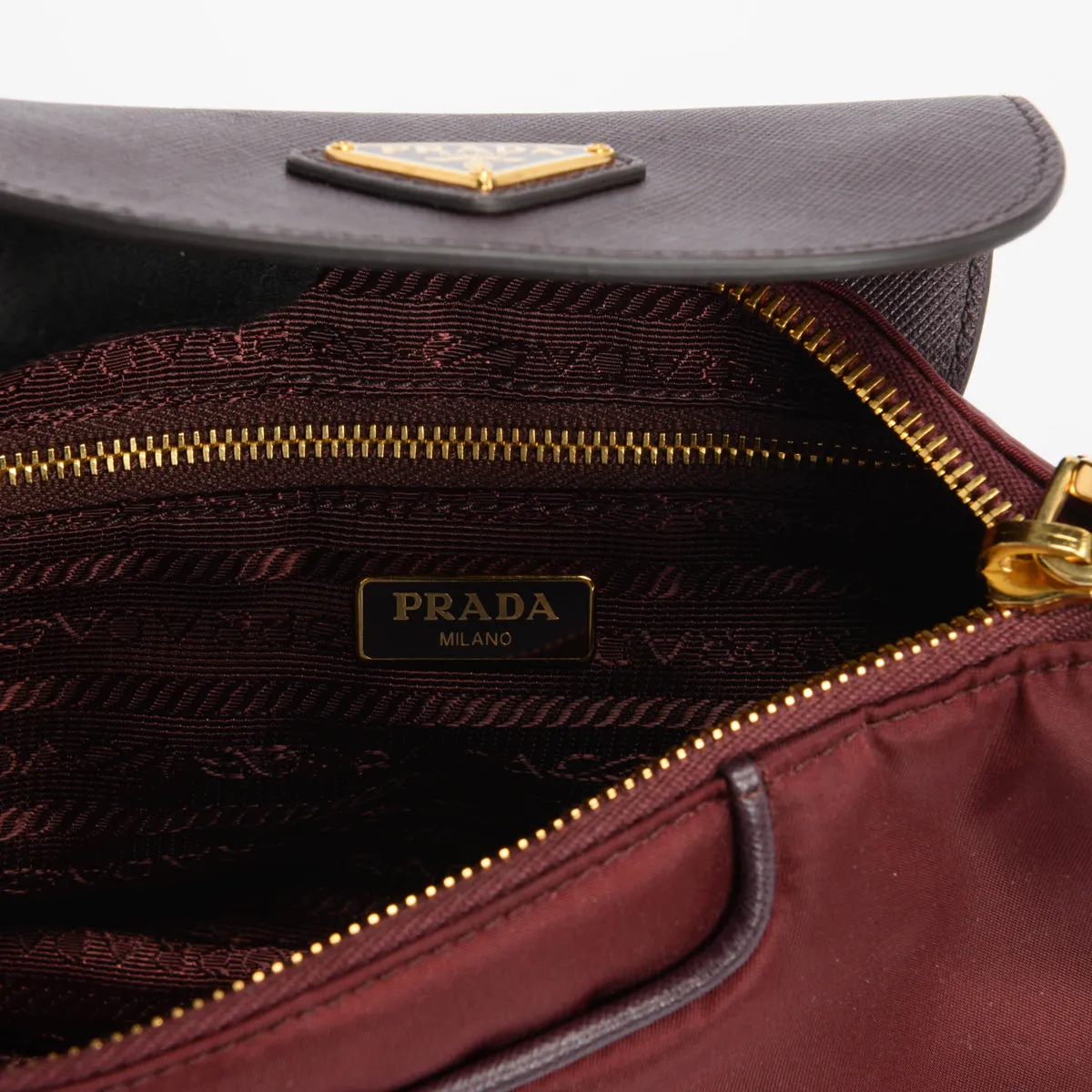 Prada Granato Nylon & Saffiano Small Cross Body Bag