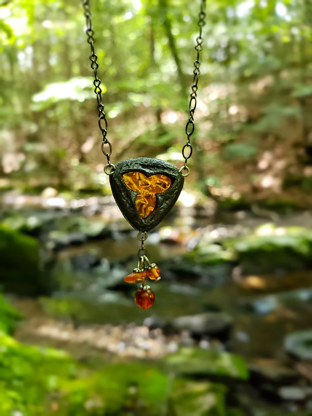 Secret Fire Trefoil Stained Glass Amulet