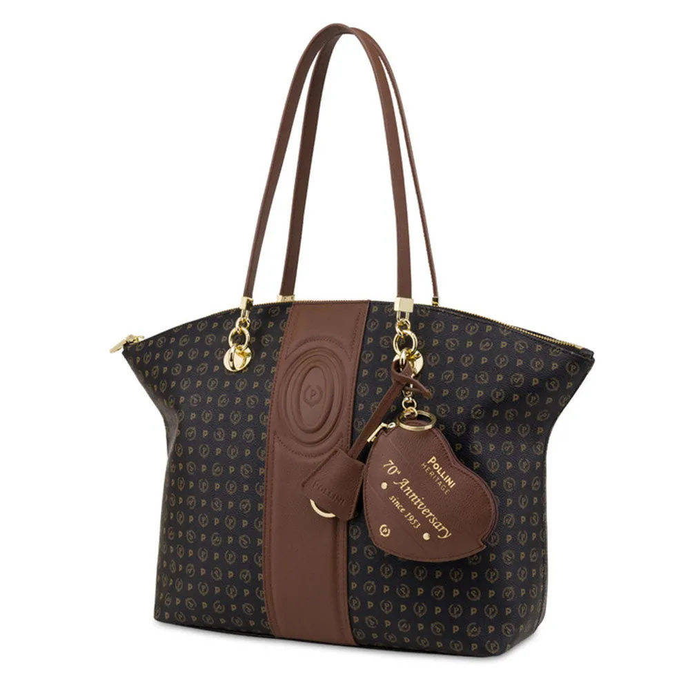 Shopping Bag POLLINI Linea Heritage 70th Anniversary Nero e Marrone