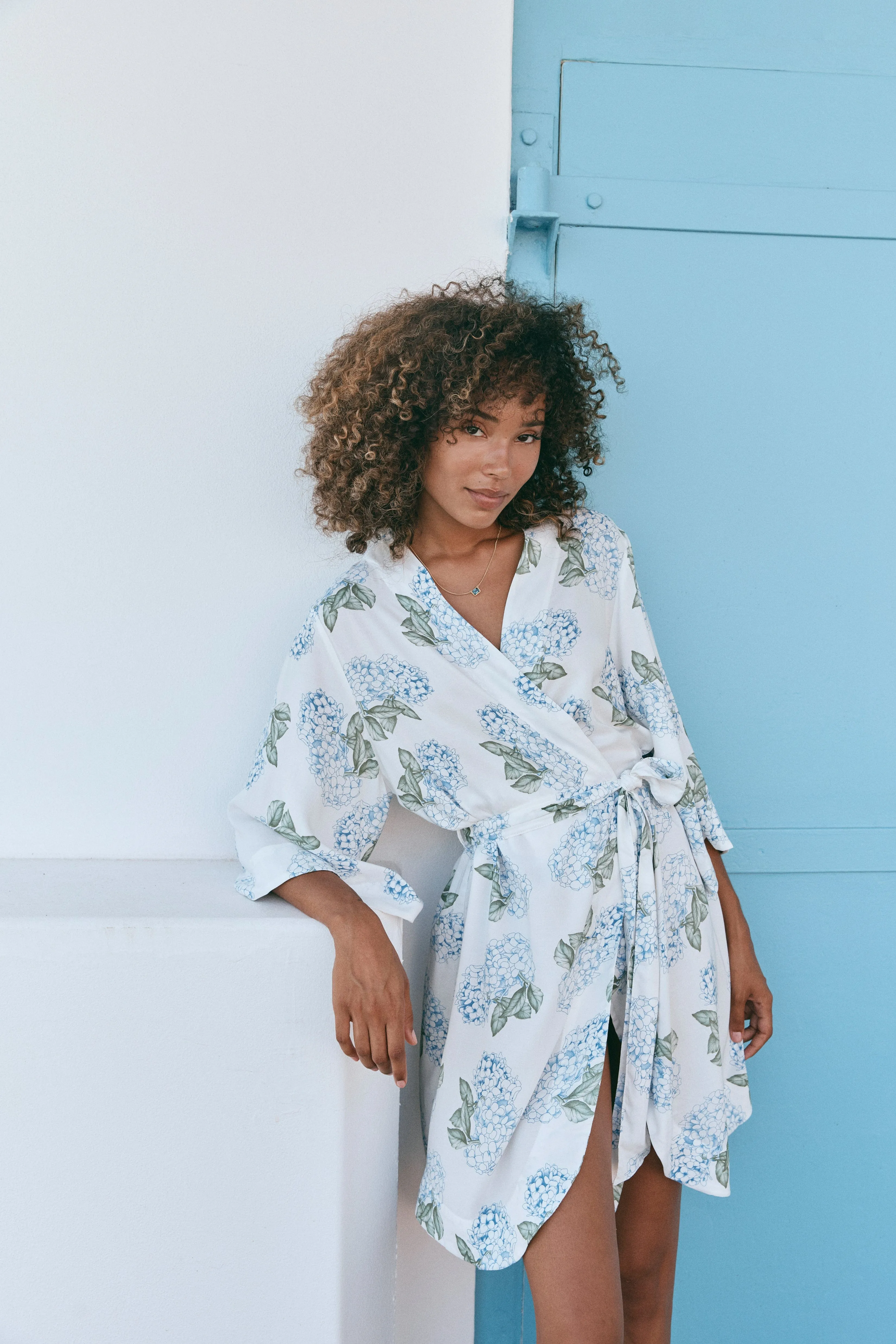 Short Kimono Robe - Hydrangea Blue