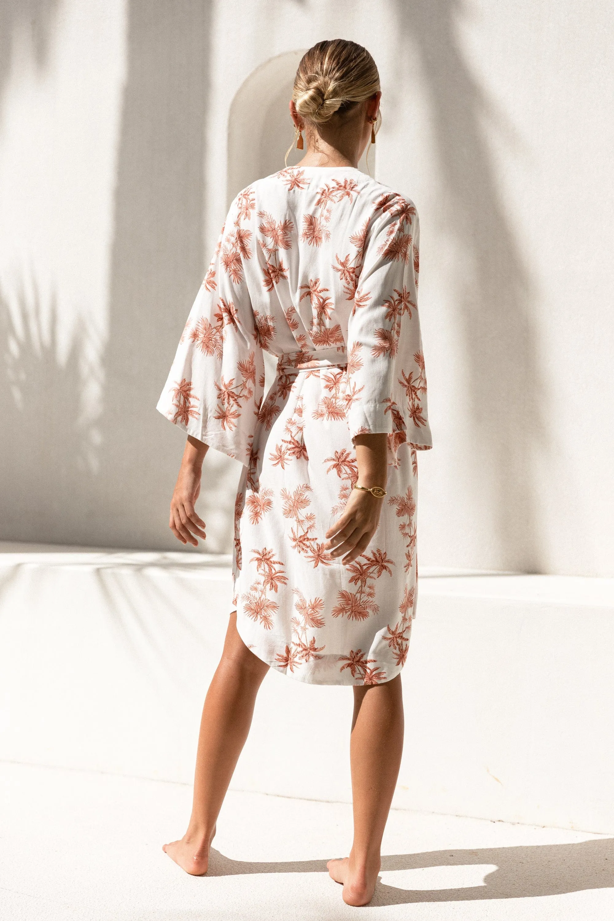 Short Kimono Robe - Vintage Palm - Sunset