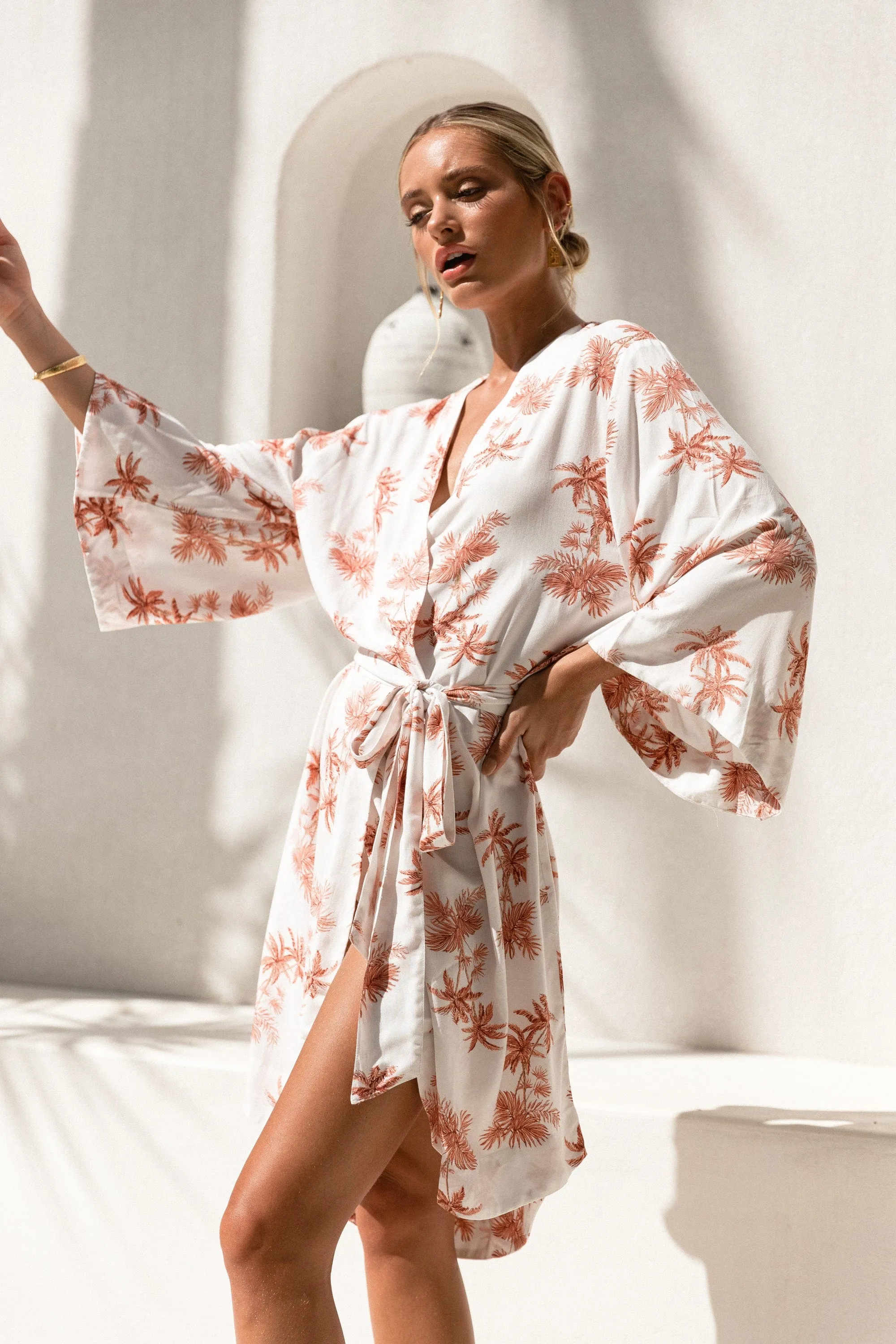 Short Kimono Robe - Vintage Palm - Sunset