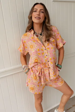 Solar Flare Top And Shorts Set - Pink Multi