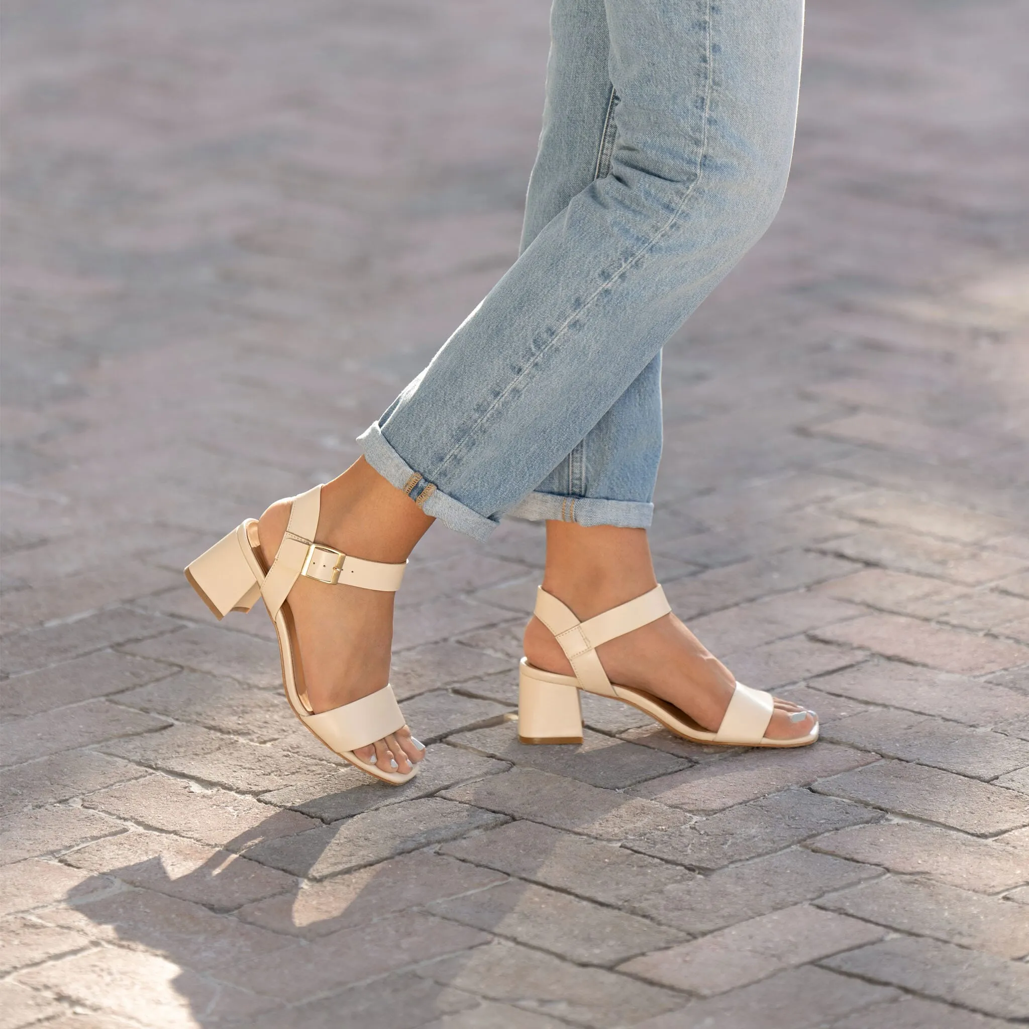 Stella Go-To Block Heel Sandal Bone