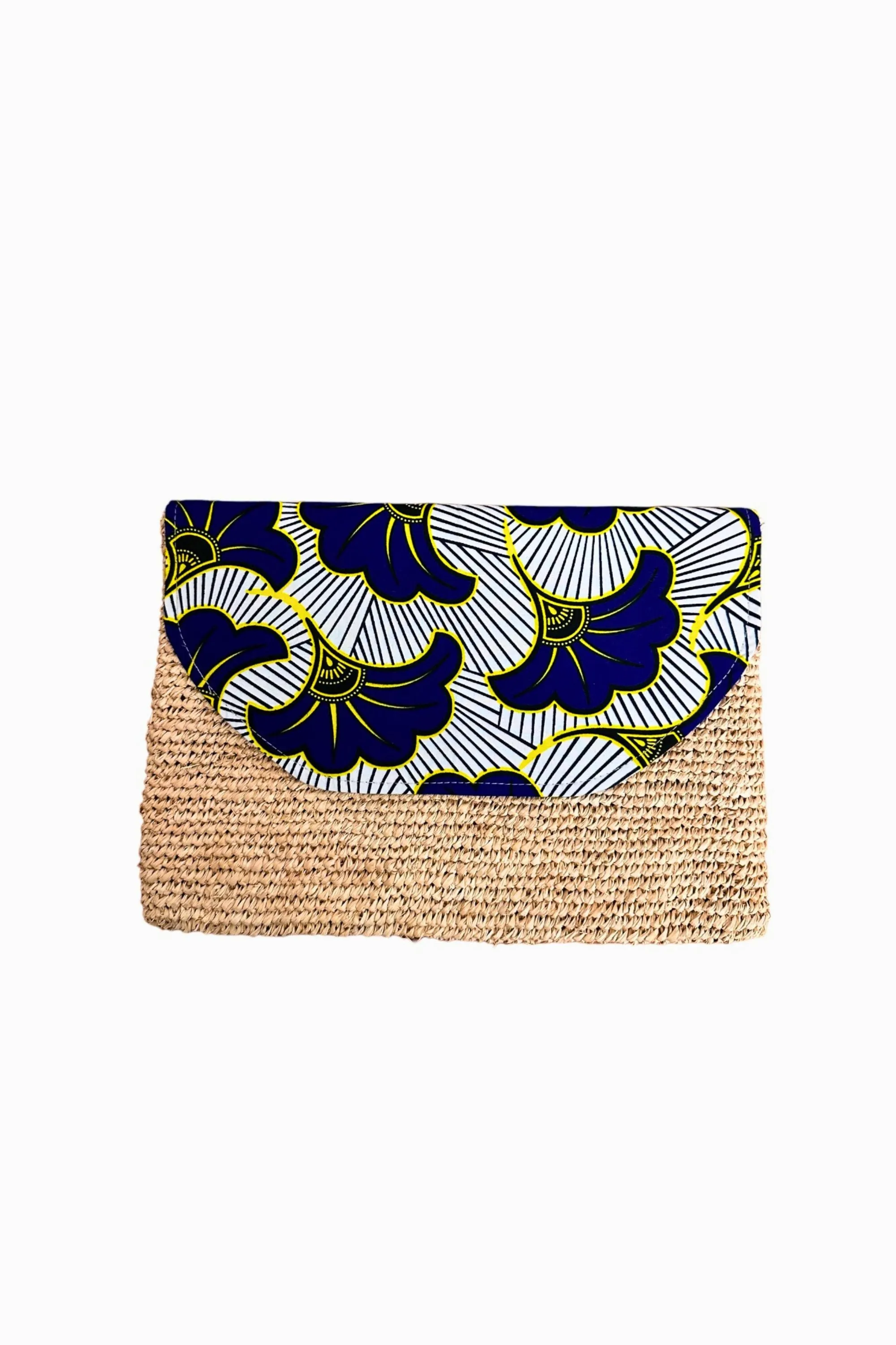 Style Clutch Bag - White Blue Rolls Royce African Ankara Wax Cotton Print