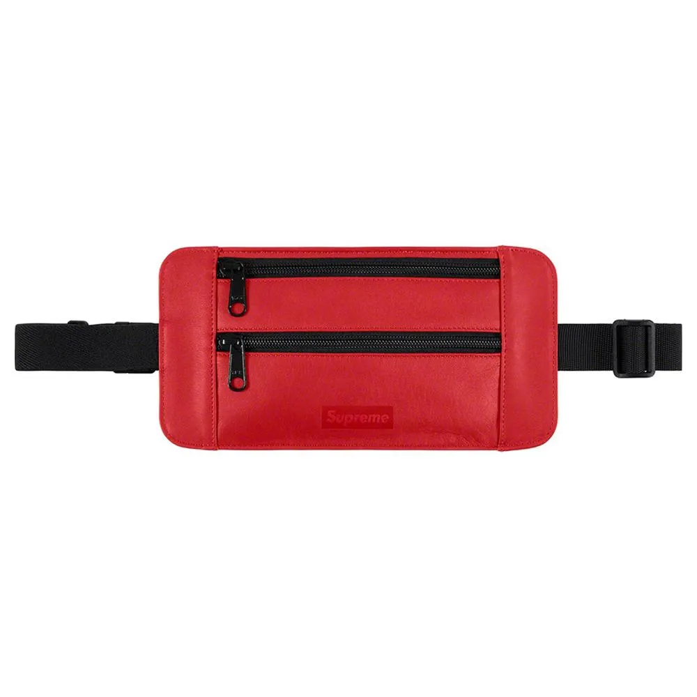 SUPREME LEATHER WAIST POUCH -RED