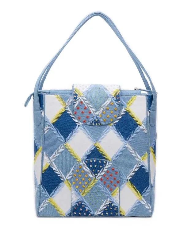 The Flappie Tote : Denim Patchwork (With Beads Embroidery)