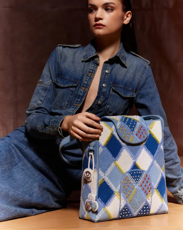 The Flappie Tote : Denim Patchwork (With Beads Embroidery)