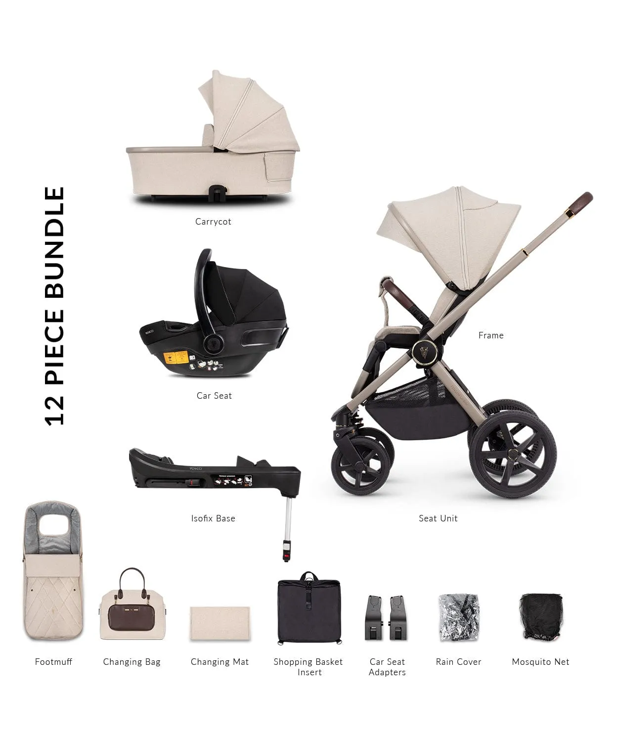 Venicci 4 in 1 Tinum UPLINE Pram - Stone Beige